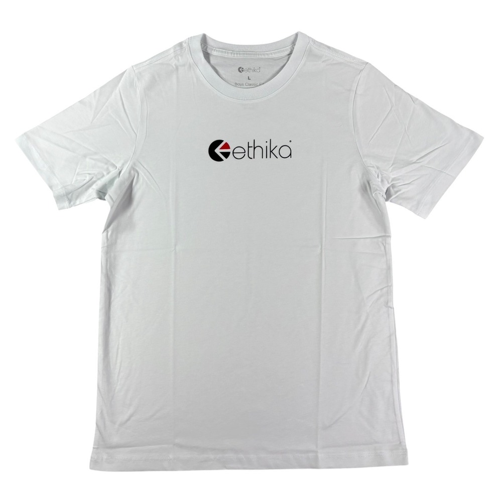 Ethika Tee Shirt Youth Large White Graphic Print Logo Classic Fit Combed Cotton
